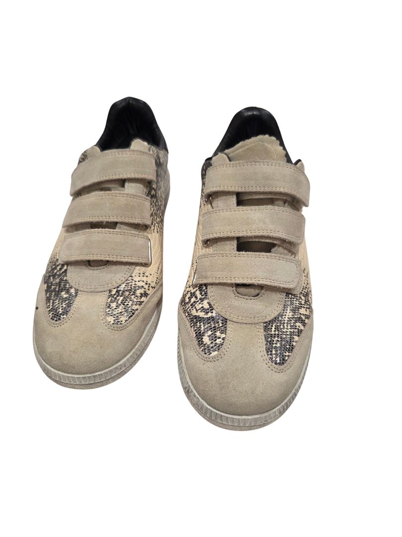 Isabel Marant Light Tan Beth Python Print Velcro Sneaker, 40