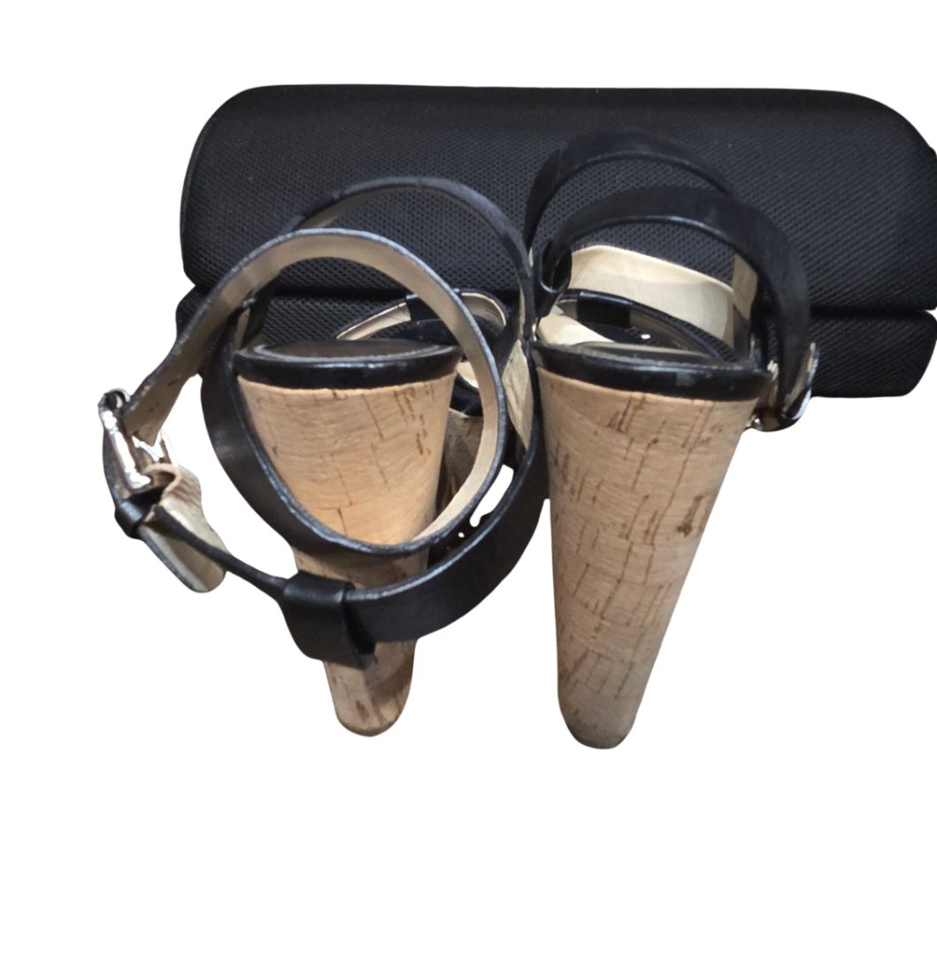Coach Black Charla Leather and Logo Wedge Sandals, 8