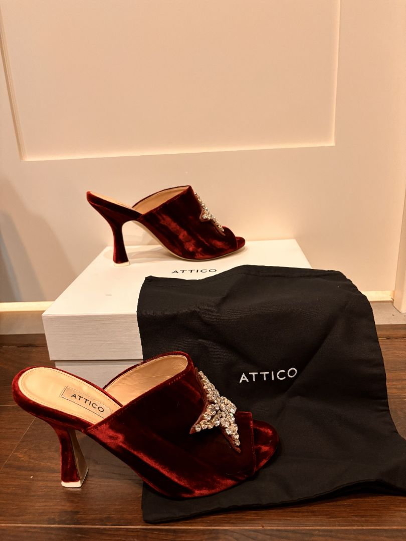 Attico Burgundy Debbie Velvet Crystal Embellished Sandals, 38