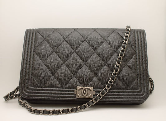 Chanel Black Caviar Quilted Boy Wallet on a Chain