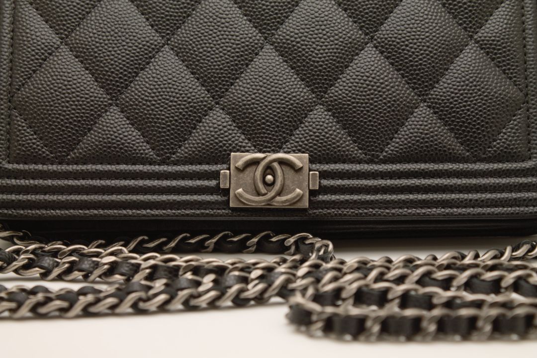 Chanel Black Caviar Quilted Boy Wallet on a Chain