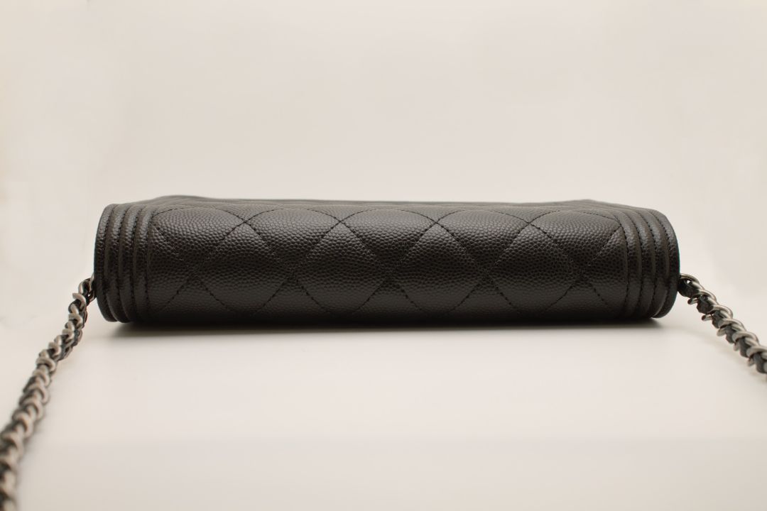 Chanel Black Caviar Quilted Boy Wallet on a Chain