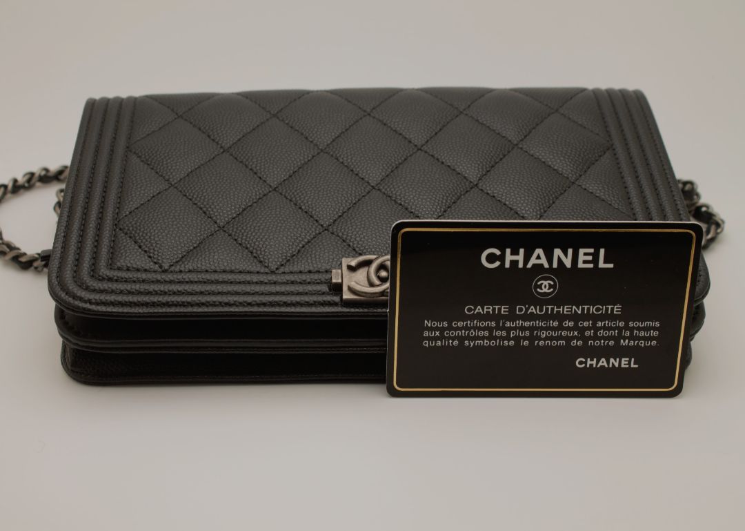Chanel Black Caviar Quilted Boy Wallet on a Chain