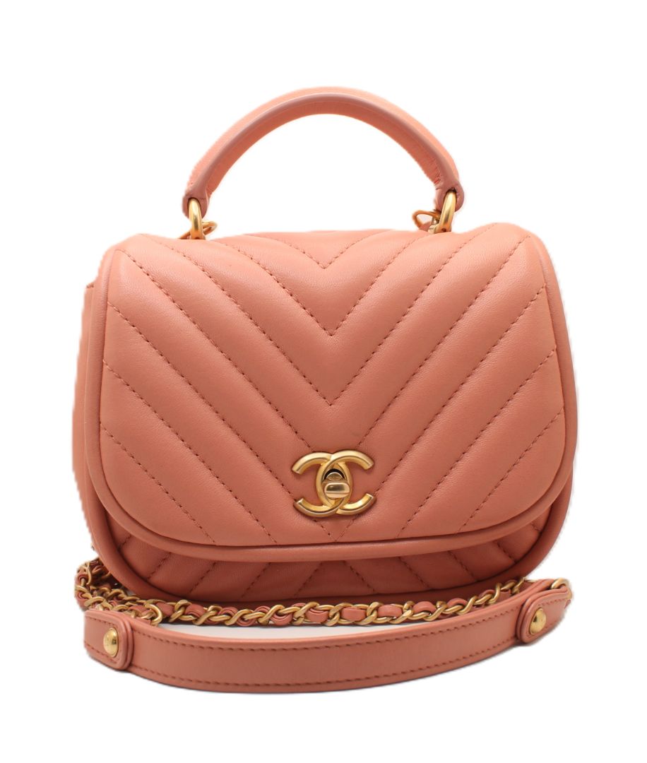 Chanel Pink Lambskin Leather Chevron Top Handle Bag