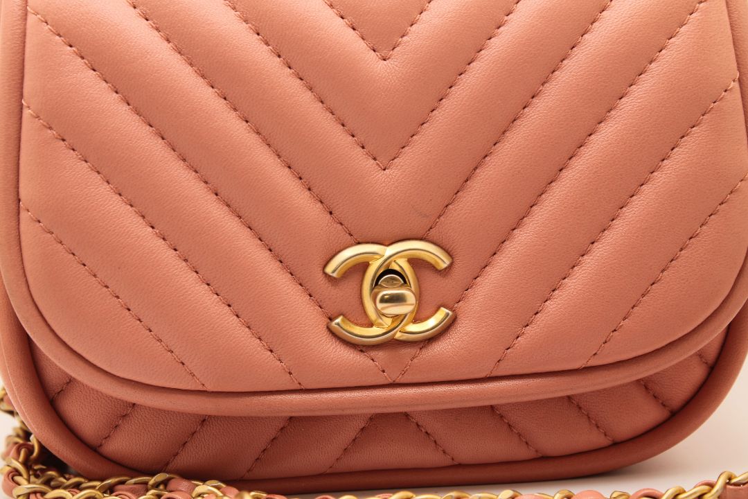 Chanel Pink Lambskin Leather Chevron Top Handle Bag