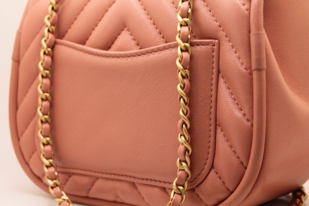 Chanel Pink Lambskin Leather Chevron Top Handle Bag