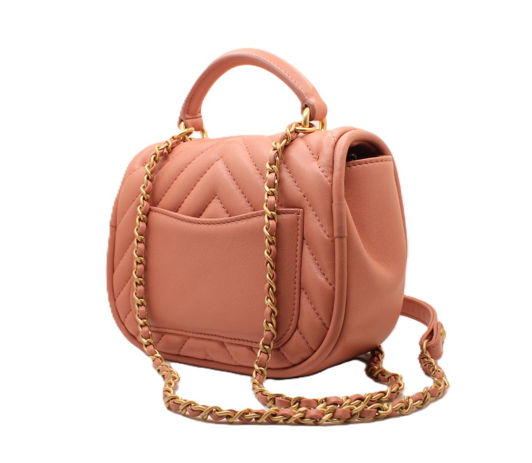 Chanel Pink Lambskin Leather Chevron Top Handle Bag