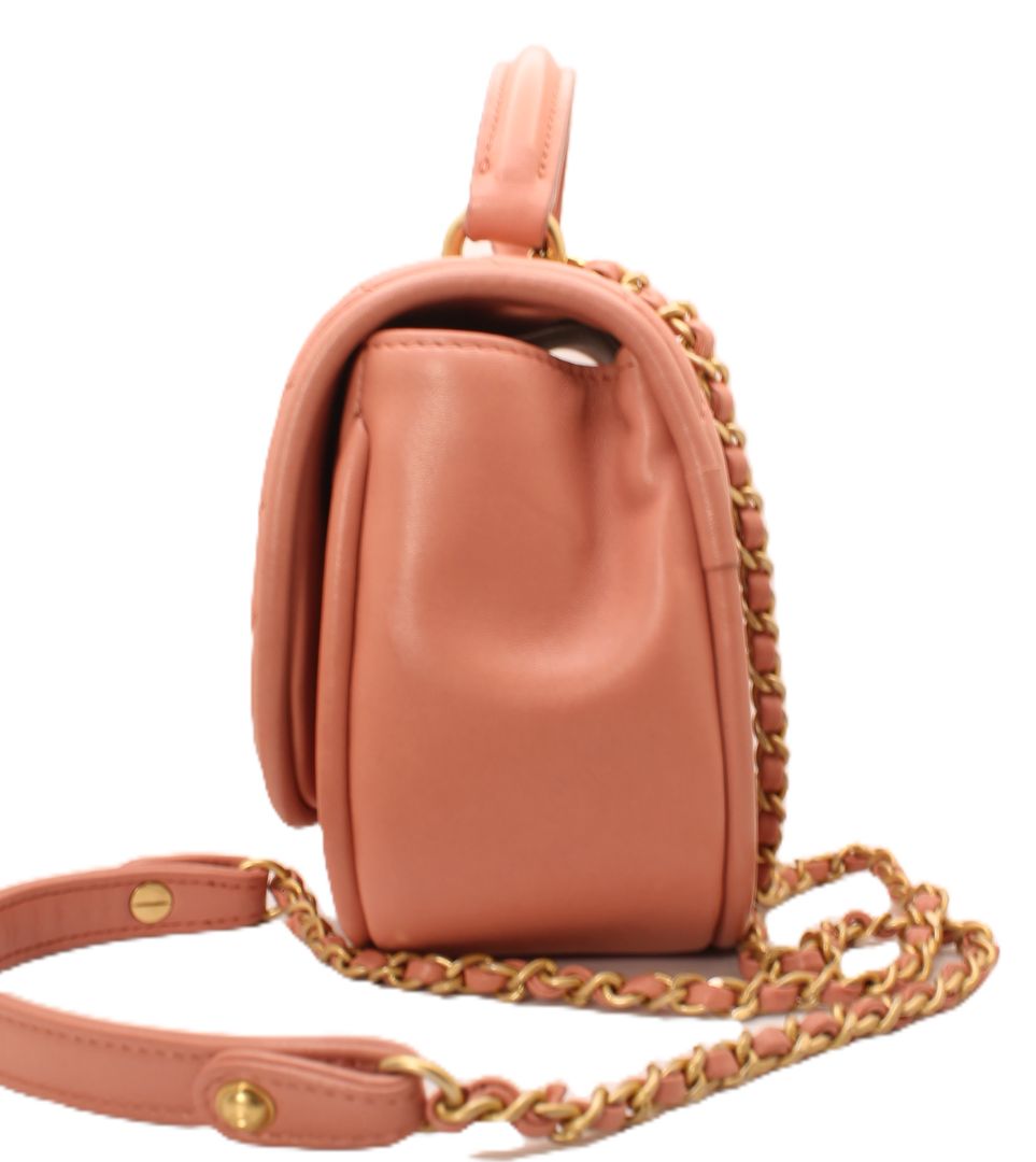 Chanel Pink Lambskin Leather Chevron Top Handle Bag
