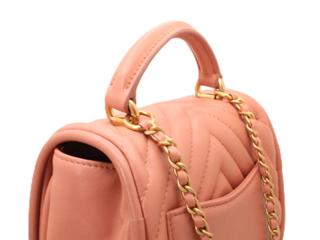 Chanel Pink Lambskin Leather Chevron Top Handle Bag