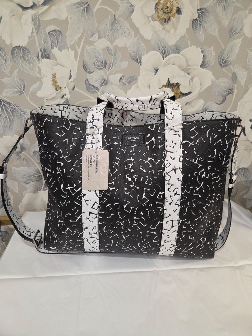 Jimmy Choo Black Eric Haze Graphic Print Shopper Tote NWT with