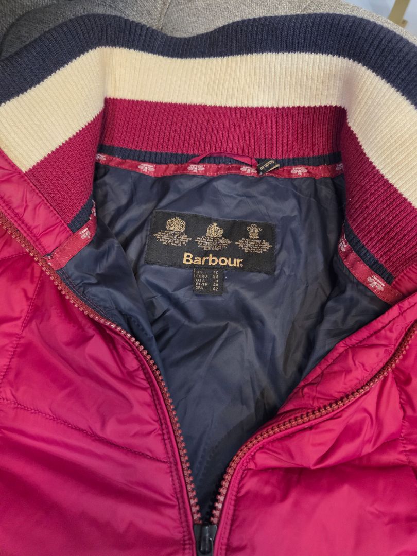 Barbour Dark Pink Gangway Quilted Zip Puffer Coat Jacket, 8
