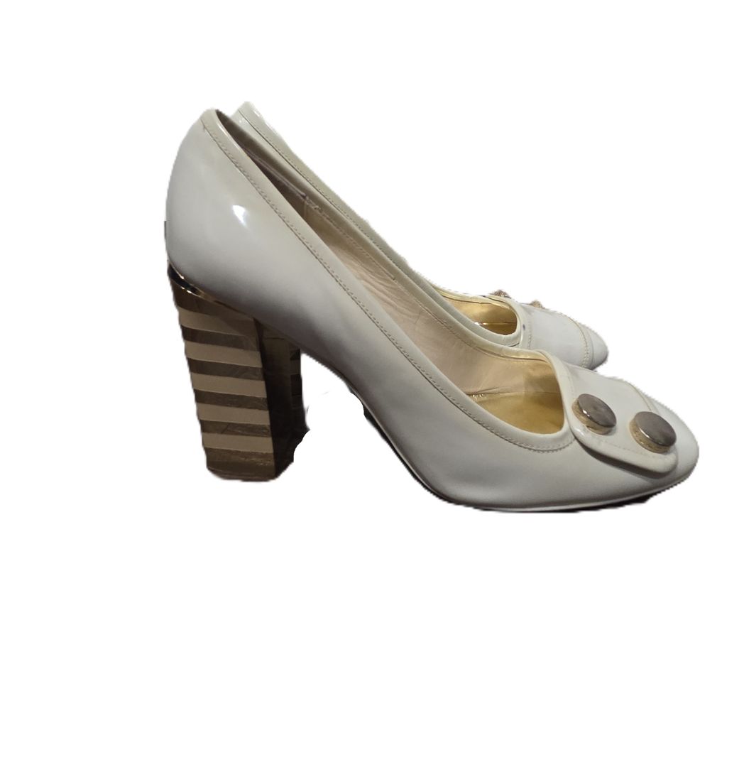 Marc by Marc Jacobs Cream Leather Striped Stacked Heels, 37.5