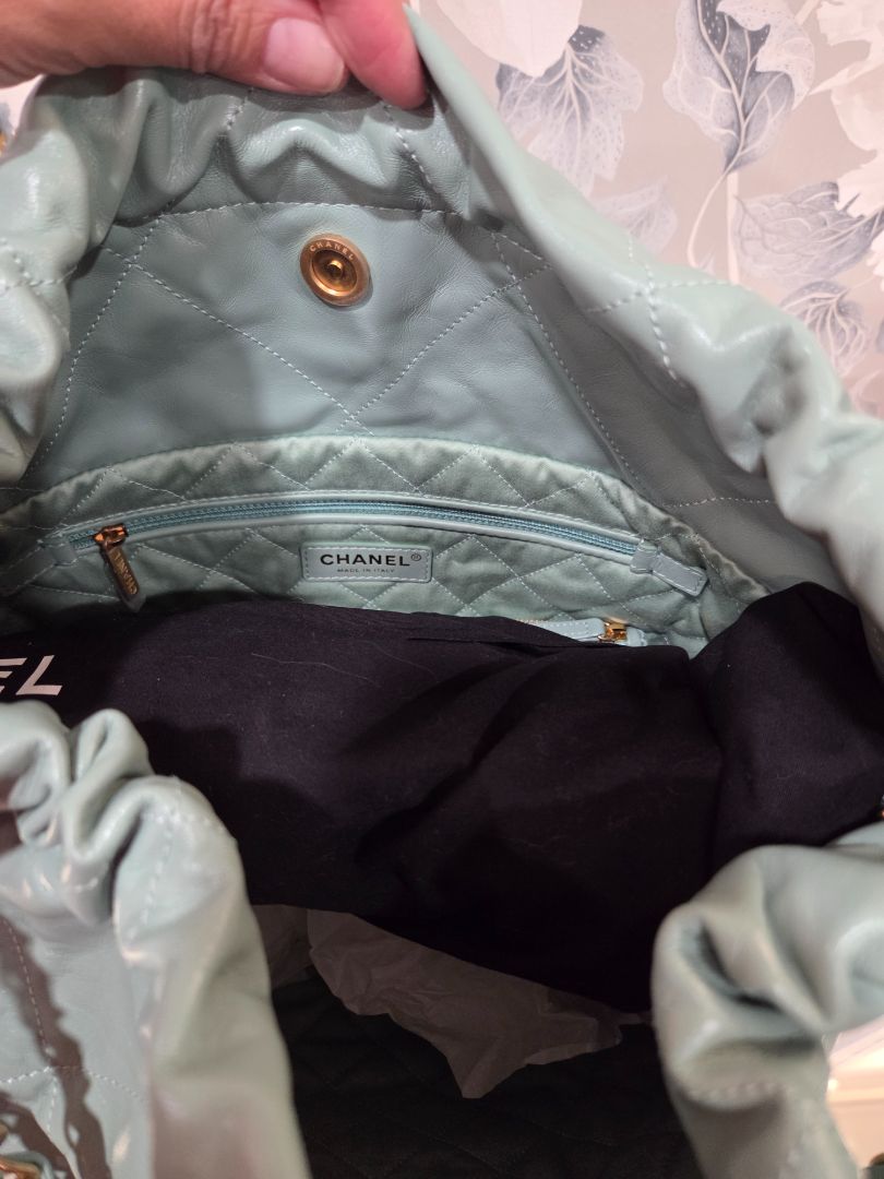 Chanel Mint Green Shiny Calf Leather Chain Hobo Bag
