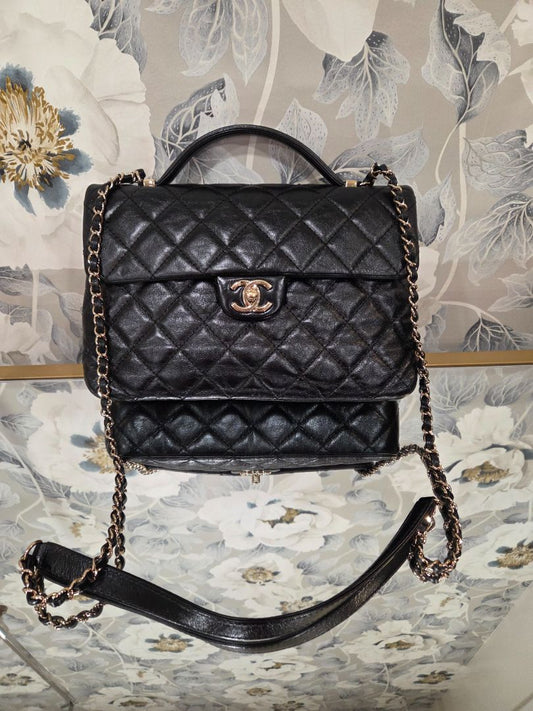 Chanel Black Gold Bar Top Handle Flap Bag