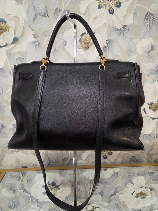 Hermès Black Kelly 35 Retourne Gold-Plated Bag