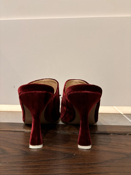 Attico Burgundy Debbie Velvet Crystal Embellished Sandals, 38