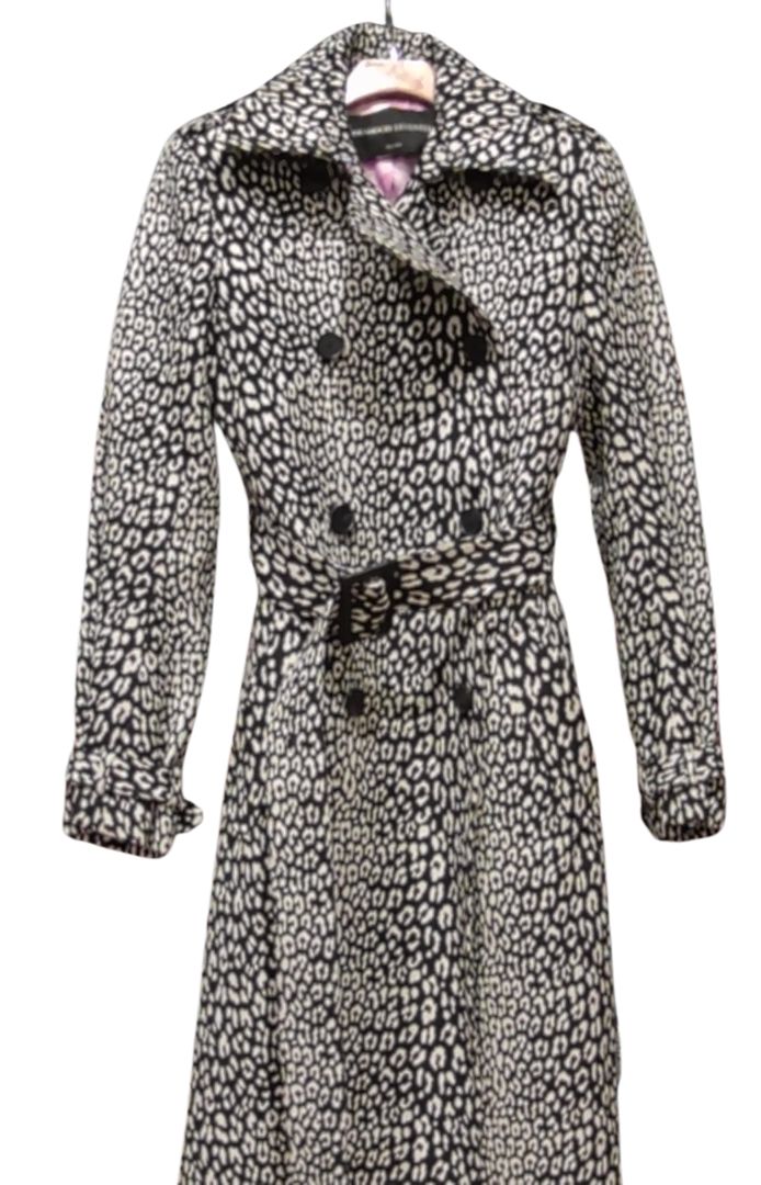 Brandon Maxwell Black White Jacquard Leopard Print Classic Trench Coat, 2