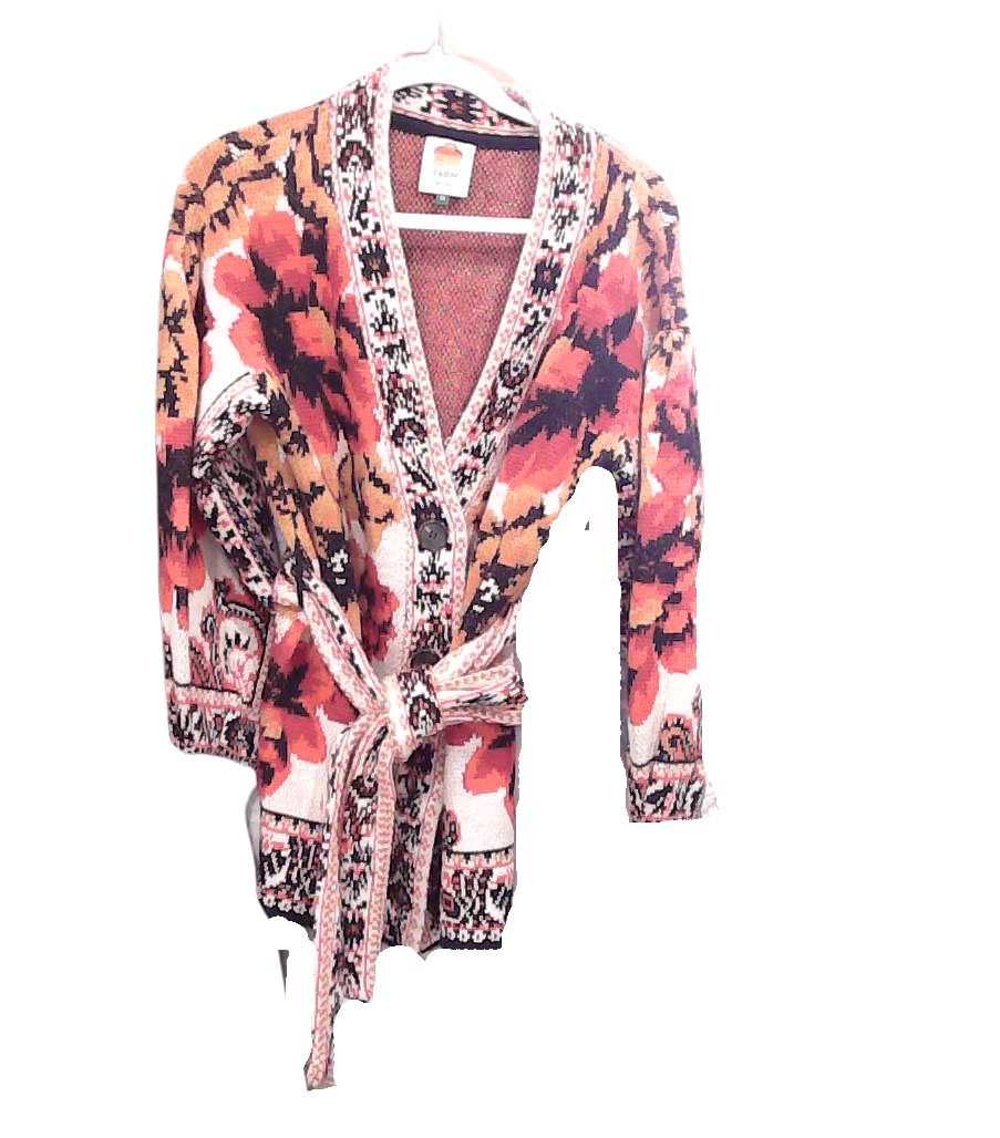Farm Rio Multi-Color Sand Winter Tapestry Knit Cardigan, XS