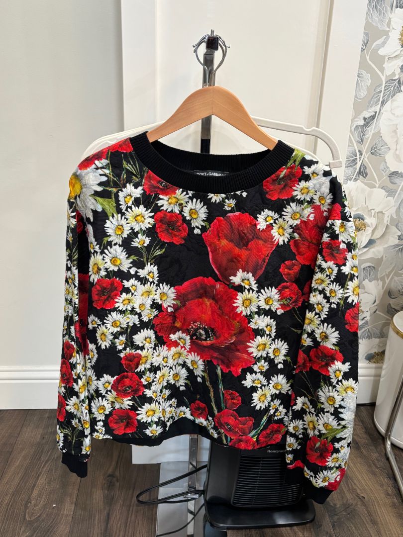 Dolce & Gabbana Multi-Color Poppy and Daisy Print Jacquard Sweatshirt, 36