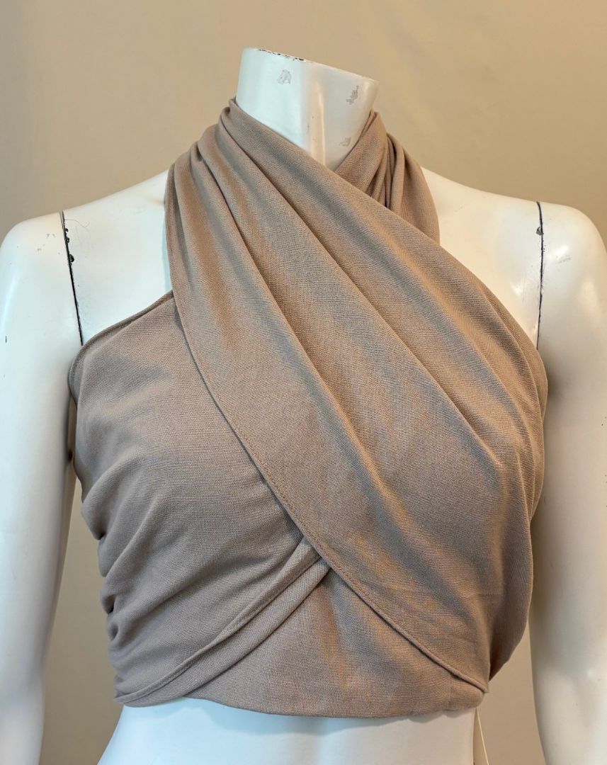 Commense Beige Linen Cotton Blend Halter Wrap NWT Top, S