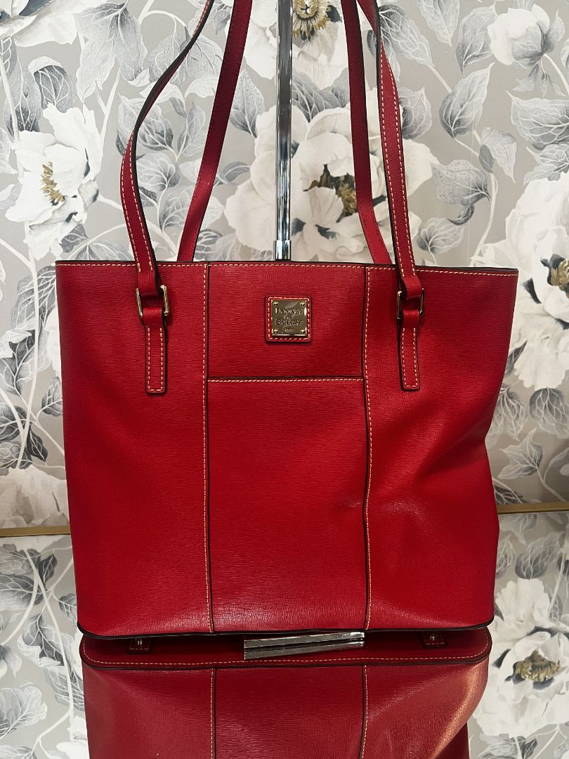 Dooney & Burke Red Saffiano Leather Gold-Plate Logo Tote Bag