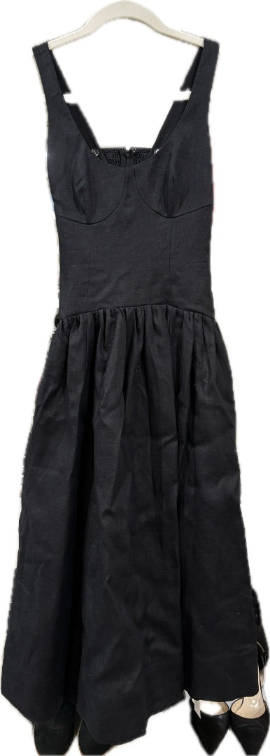 Reformation Black Roslyn Linen NWT Midi Dress, 2P