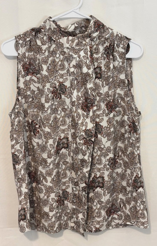 Frame Multi-Color 100% Silk Paisley Floral Print Sleeveless Top, M