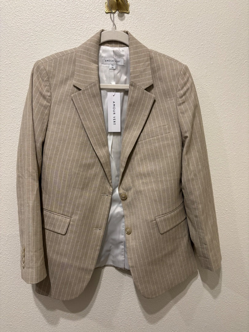 Amour Vert Beige Slim Tobie Pinstripe NWT Blazer, XS