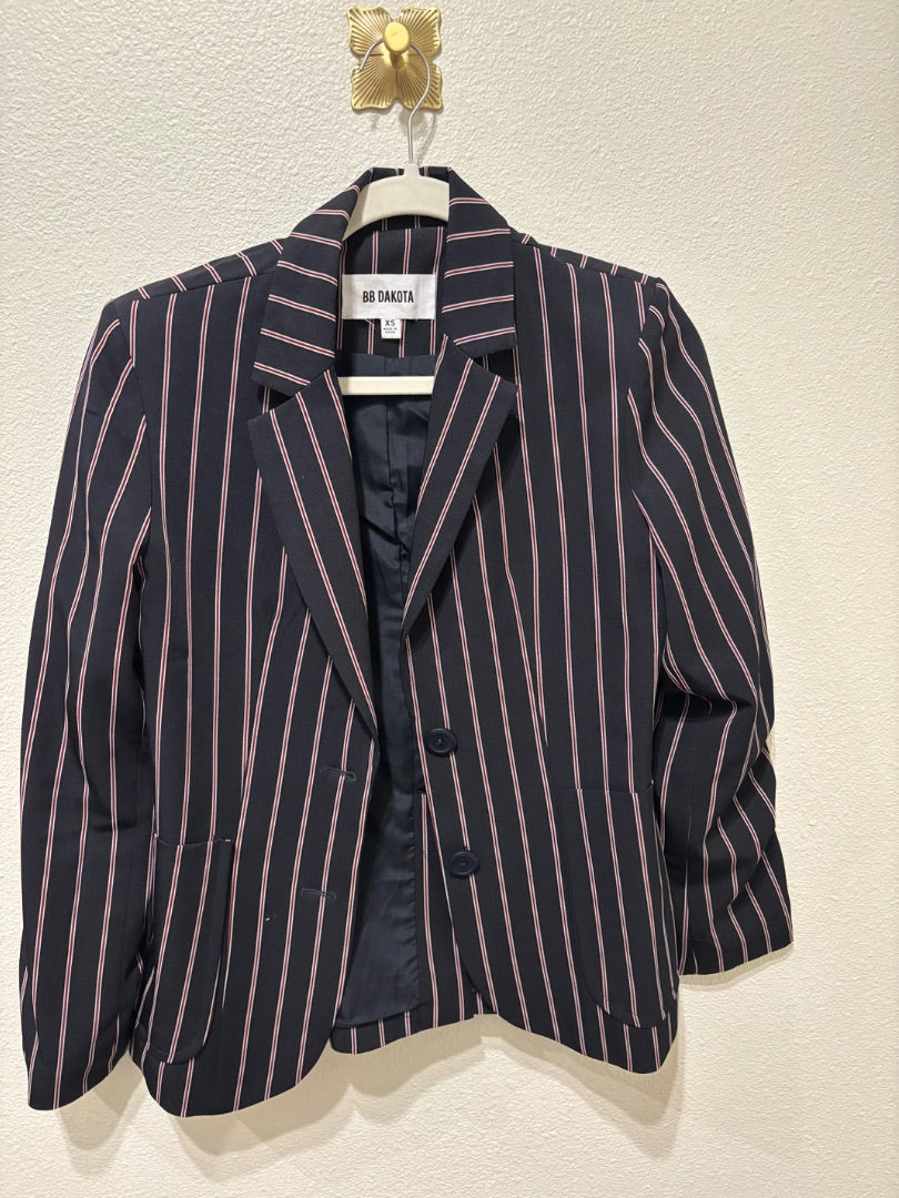 BB Dakota Navy, White & Red Blaze It Striped Blazer, XS