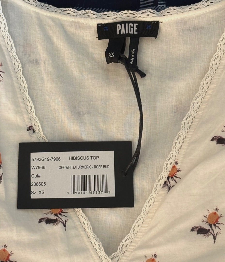 Paige White Hisbiscus Ruffle Sleeve NWT Top, XS