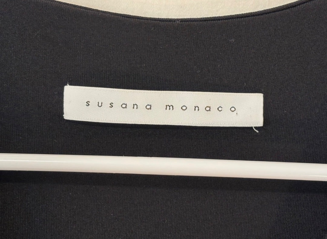 Susana Monaco Black Tie Front Slit V-Neck Dress, XS