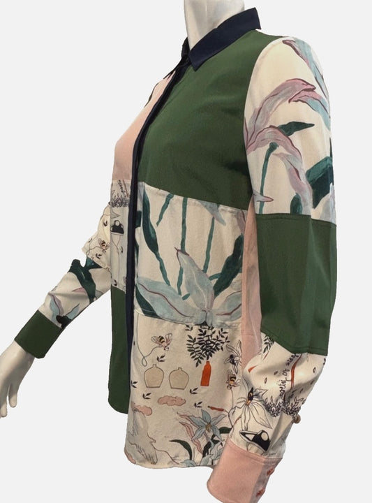 Tory Burch Multi-Print Long-Sleeve Silk Patchwork NWT Shirt, 6