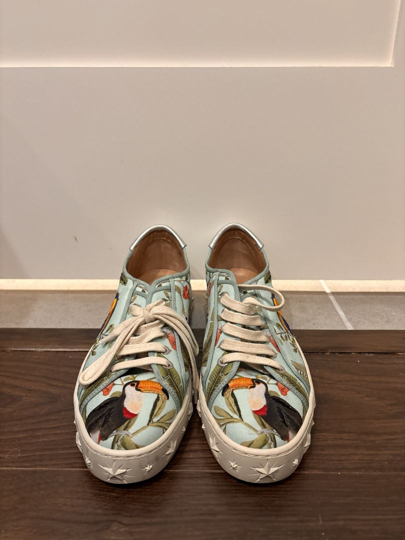 Aquazzura Firenze Teal Multi-color Amazonia De Gournay Jacquard Sneakers, 39