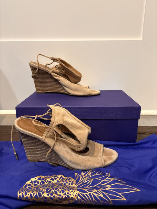 Aquazzura Firenze Nude Sexy Thing Suede Wedge 85 Shoes, 8.5