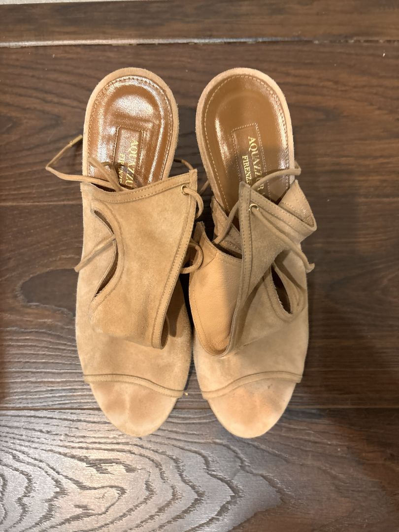 Aquazzura Firenze Nude Sexy Thing Suede Wedge 85 Shoes, 8.5