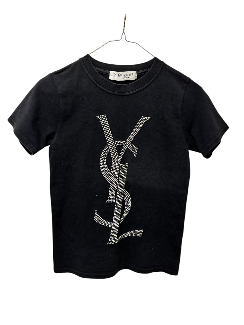 Yves Saint Laurent Black Vintage Rive Gauche Vintage Crystal Embellished Graphic T-Shirt, S
