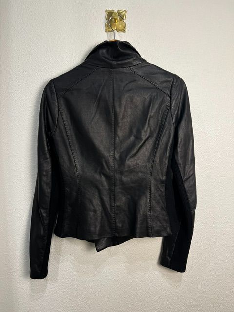 Vince Black 100% Leather Cross Front Moto Jacket, M