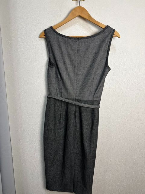 MaxMara Black Gray 100% Wool Belted Sleeveless Check Dress, IT 36 (US 6)