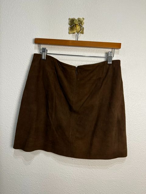Vince Brown 100% Goat Suede Leather Mini Skirt, 4