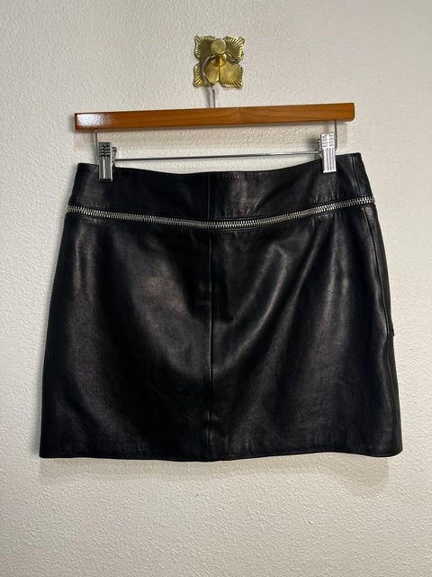 The Kooples Black Lambskin Leather Moto Zip Mini Skirt, L