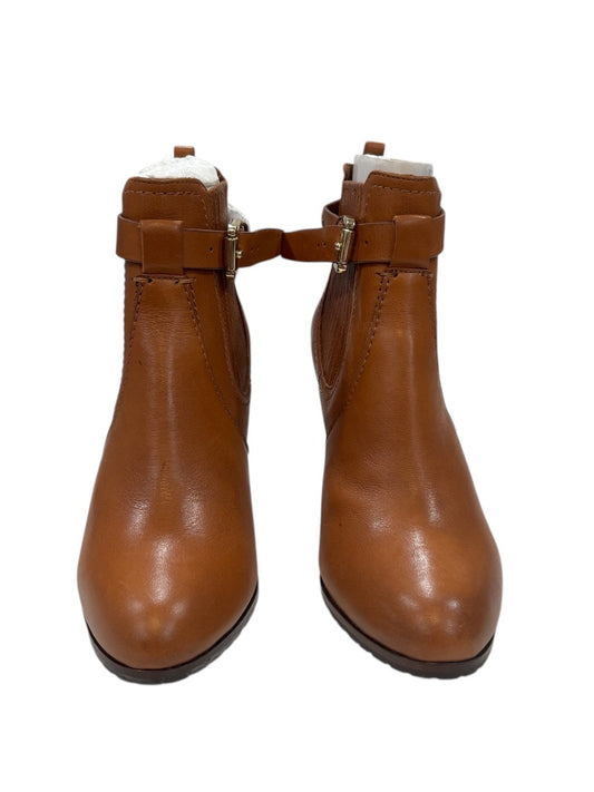 Massimo Dutti Brown Leather Removable Strap Stacked Heel Boots, 36