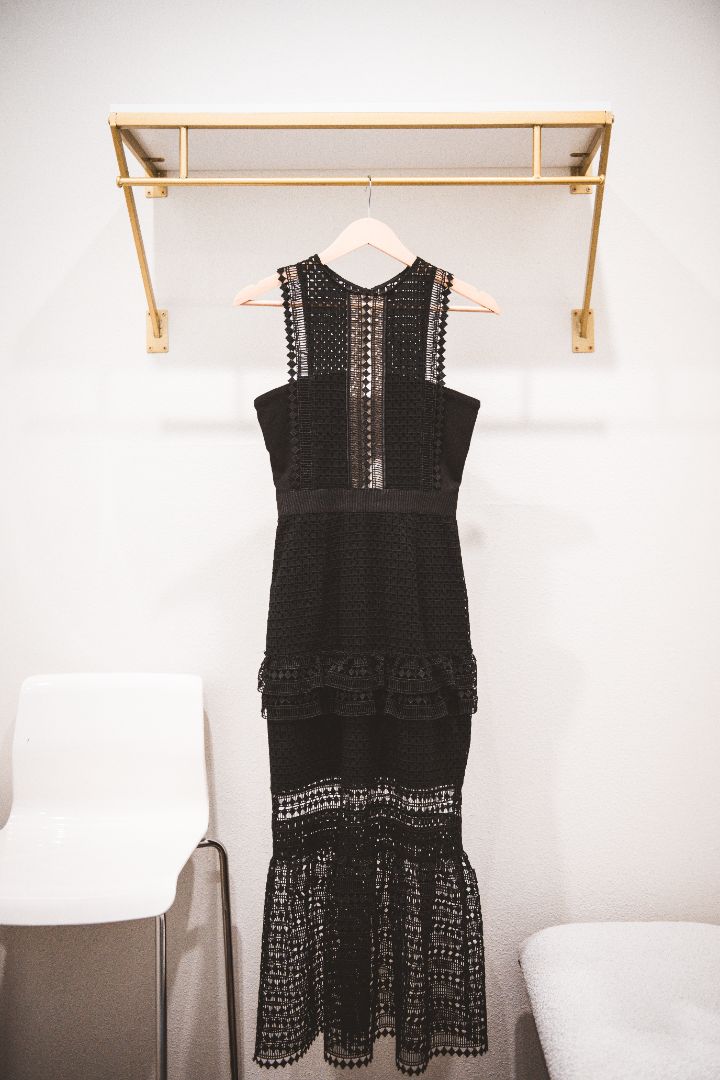 Self-Portrait Black Guipure Lace Ruffled Midi Dress, 2, NWT