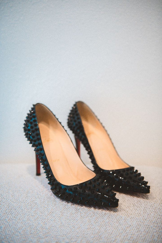 Christian Louboutin Black Patent Pigalle Spike Pumps, 37.5