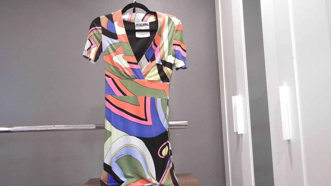 Moschino Couture! Multi Classic Print V-neck Mini Dress, 36, NWT