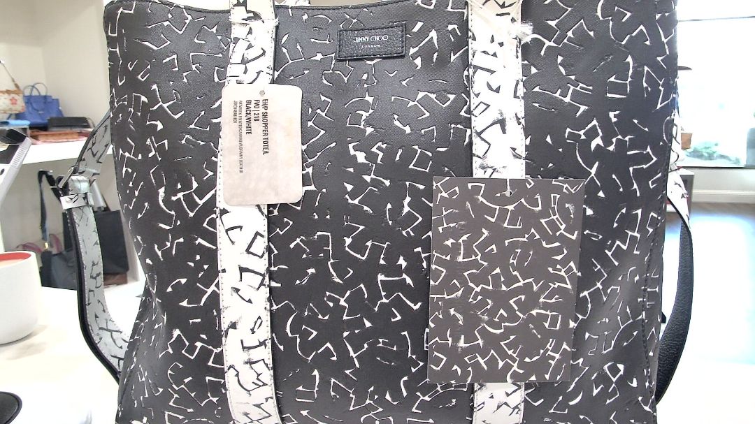 Jimmy Choo Black Eric Haze Graphic Print Shopper Tote NWT with Canvas Tote