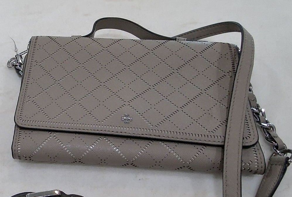 Tory Burch Taupe Robinson Crosshatch Mini Crossbody