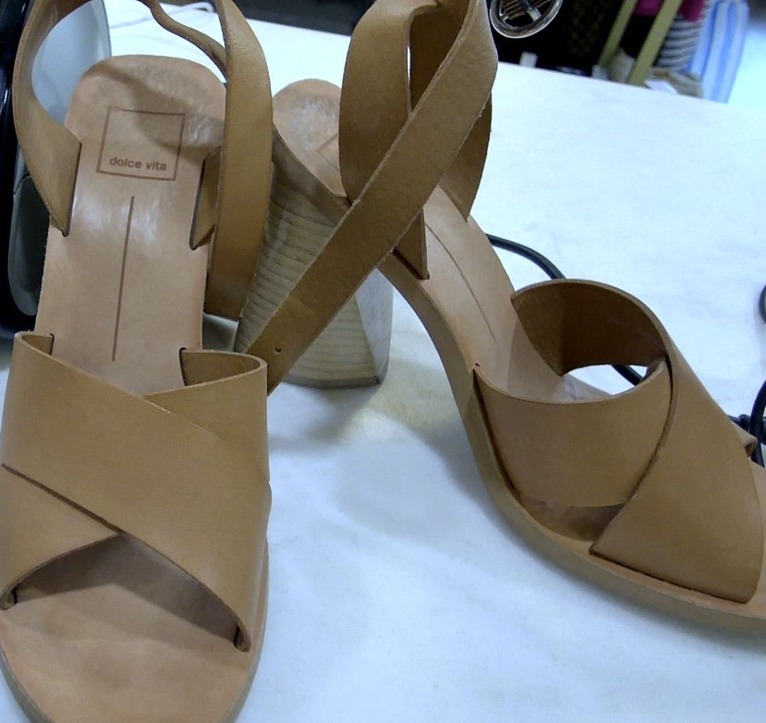 Dolce Vita Nude Athena Ankle Strap Block Heel Sandals, 7.5