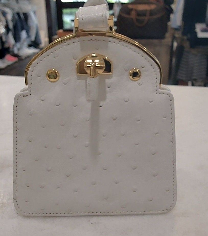 Giorgio's of Palm Beach White Ostrich Leather Clutch with Chain