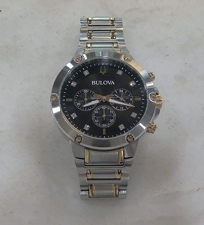 Bulova Silver Men's Diamond Chronograph Two Tone Stainless Steel Watch
