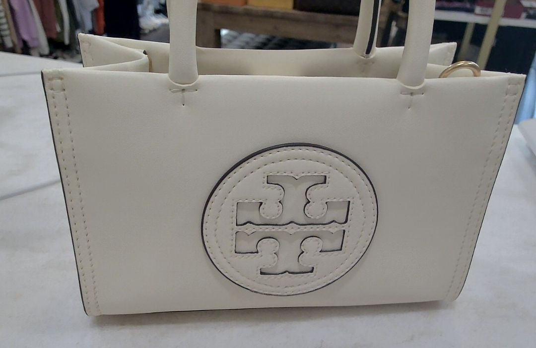 Tory Burch Off White Ella Faux Leather Mini Tote Bag